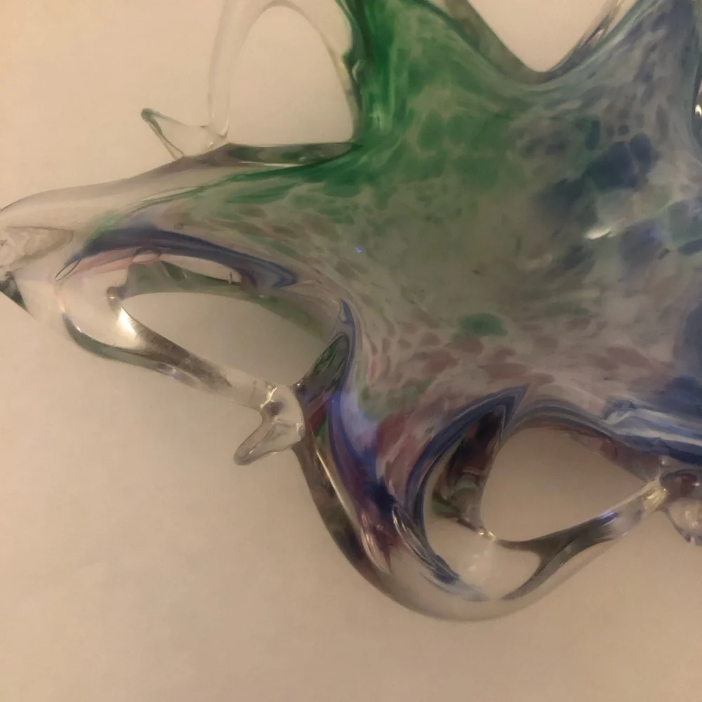Murano Green and Blue Art Glass Paperweight Trinket Holder Blue Red Pink Green